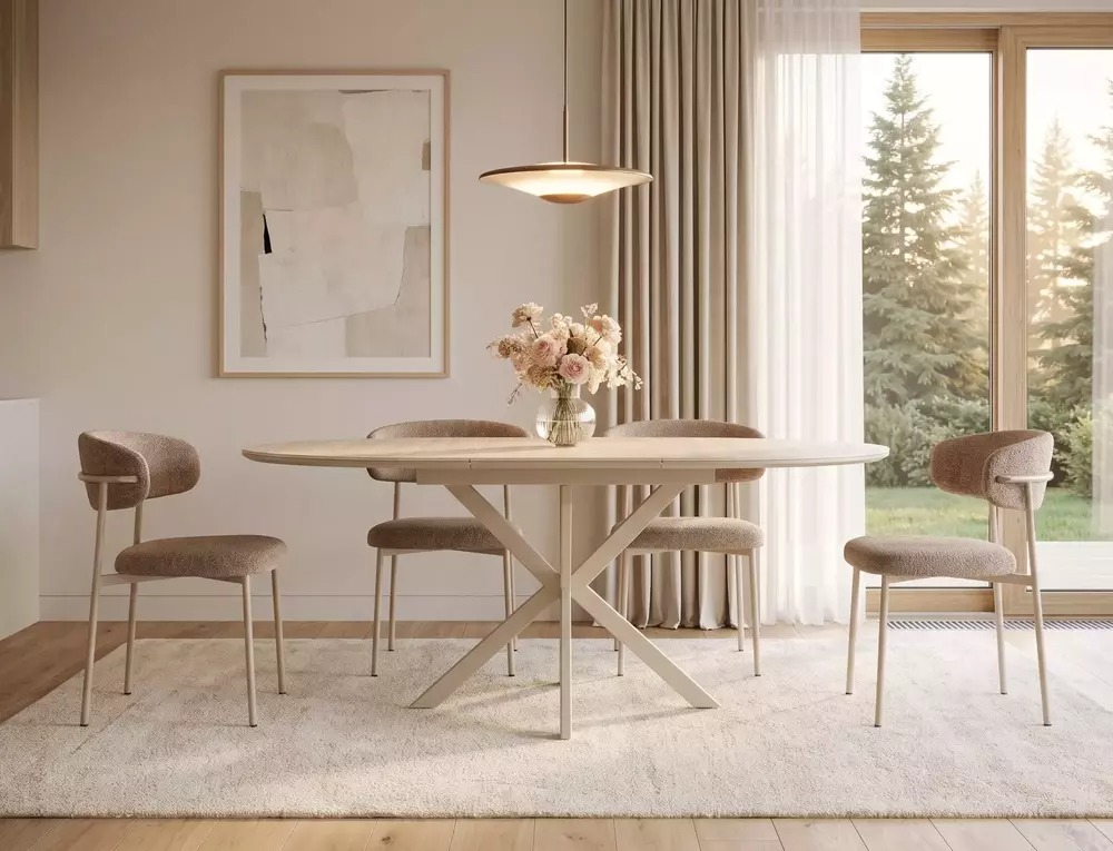 Gaston ceramic dining table dimensions 100 to 135cm with Cashmere metal frame