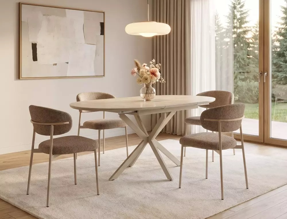 Gaston ceramic dining table dimensions 100 to 135cm with Cashmere metal frame