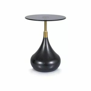 TAURUS Black Glass Side Table with Gold Detail – Ø40 × 54cm
