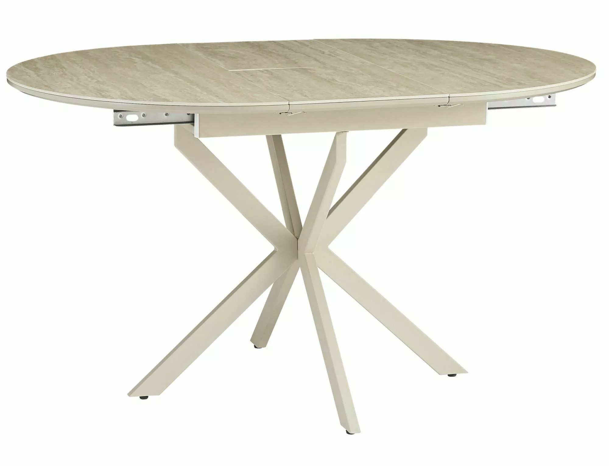Porto Travertine ceramic dining table extended to 160cm oval shape
