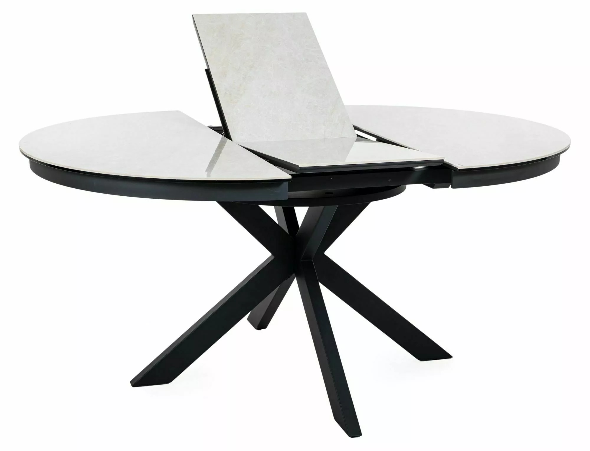 Porto Taj Mahal ceramic extending dining table with central lift-up extension leaf