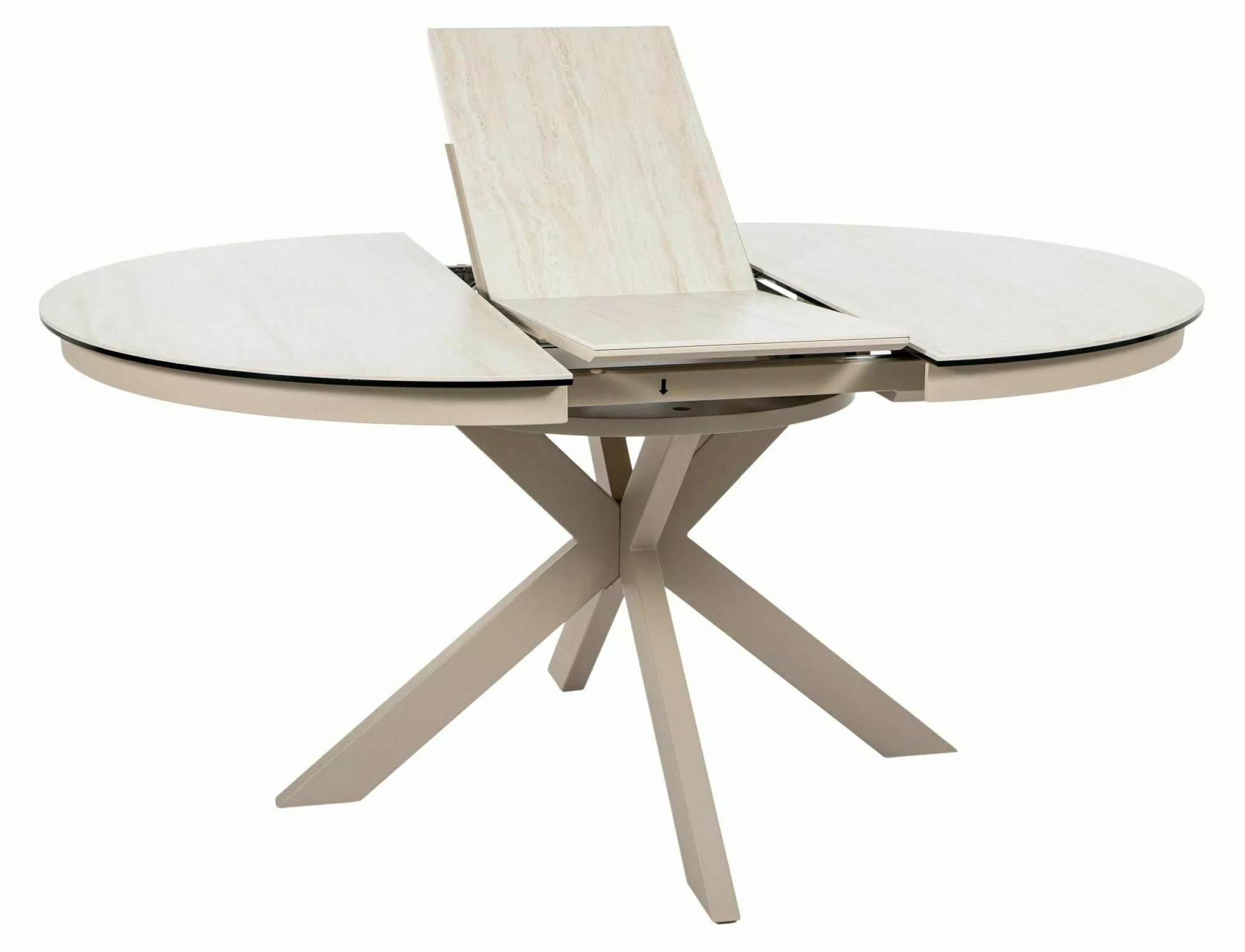 Light beige travertine-effect ceramic tabletop with subtle natural stone-inspired texture